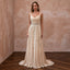 Soft Champagne Chiffon Draped Cowl Neck A-Line Elopement Dress