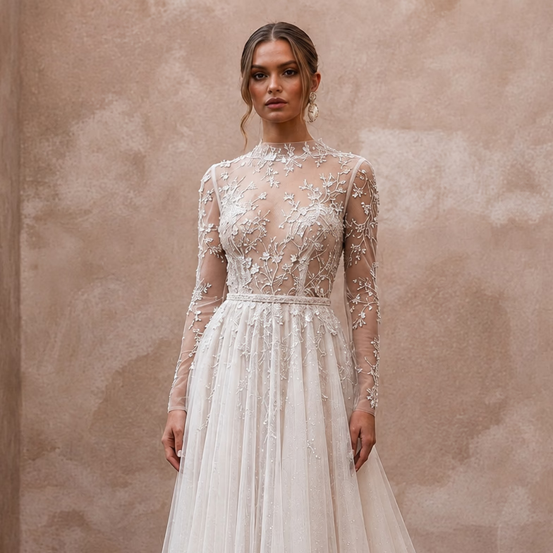 Soft English Net Wedding Dresses with Flowing Elegance - Apparel & Accessories > Clothing > Wedding & Bridal Party Dresses > Wedding Dresses - Mignonette Bridal