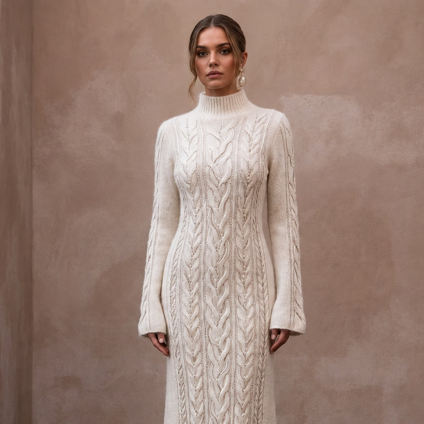 Soft Ivory Angora Blend Sweater Dress for Post - Wedding Cabin - Apparel & Accessories > Clothing > Wedding & Bridal Party Dresses > Wedding Dresses - Mignonette Bridal