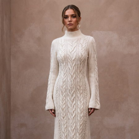 Soft Ivory Angora Blend Sweater Dress for Post-Wedding Cabin