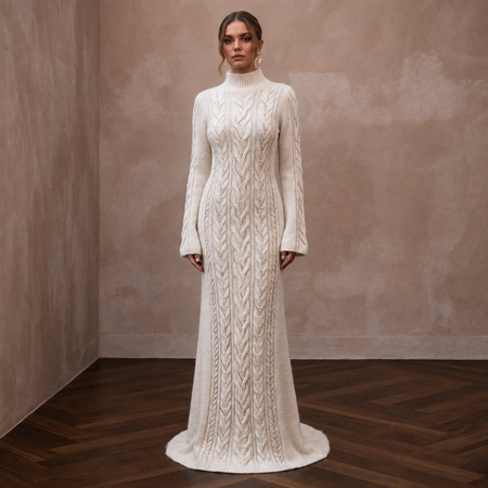Soft Ivory Angora Blend Sweater Dress for Post-Wedding Cabin