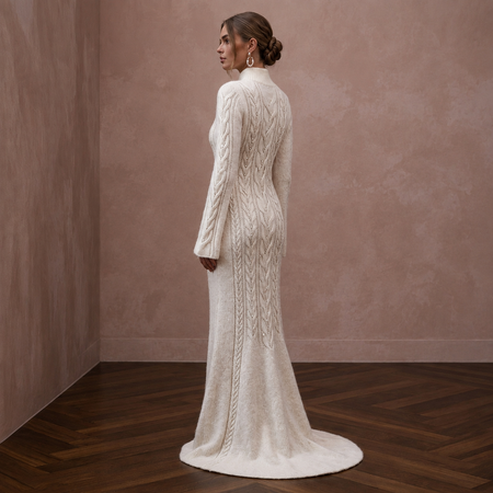 Soft Ivory Angora Blend Sweater Dress for Post-Wedding Cabin