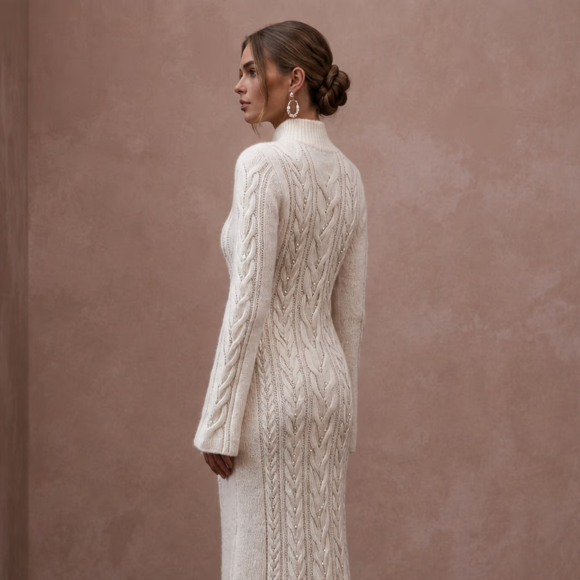 Soft Ivory Angora Blend Sweater Dress for Post - Wedding Cabin - Apparel & Accessories > Clothing > Wedding & Bridal Party Dresses > Wedding Dresses - Mignonette Bridal