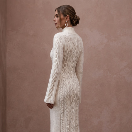 Soft Ivory Angora Blend Sweater Dress for Post - Wedding Cabin - Apparel & Accessories > Clothing > Wedding & Bridal Party Dresses > Wedding Dresses - Mignonette Bridal