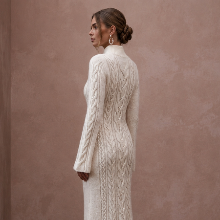 Soft Ivory Angora Blend Sweater Dress for Post-Wedding Cabin