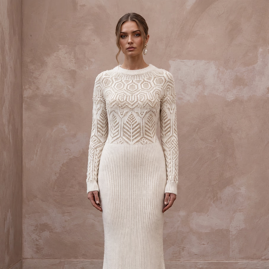 Soft Ivory Angora Blend Sweater Wedding Dress for Post-Wedding Cabin
