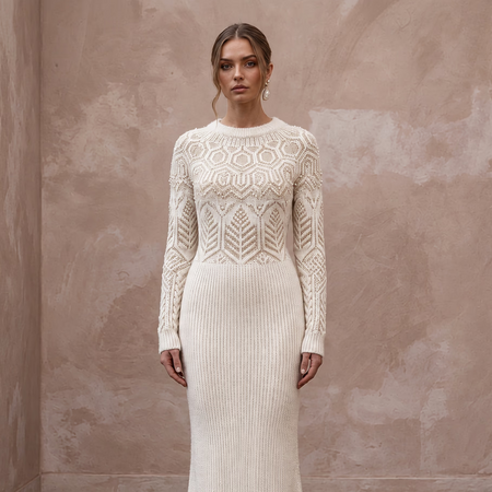 Soft Ivory Angora Blend Sweater Wedding Dress for Post-Wedding Cabin