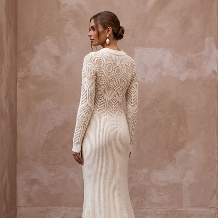 Soft Ivory Angora Blend Sweater Wedding Dress for Post-Wedding Cabin