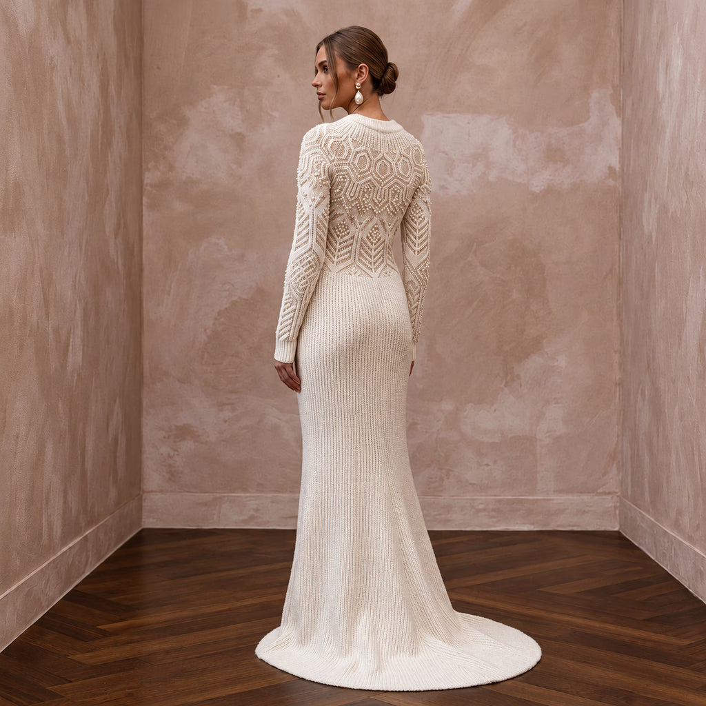 Soft Ivory Angora Blend Sweater Wedding Dress for Post-Wedding Cabin