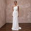 Soft Ivory Crepe Asymmetrical Draped Column Wedding Dress