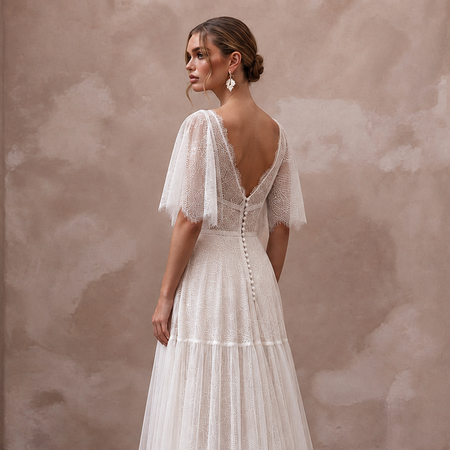 Soft Lace Bridal Gown with Flutter Sleeves