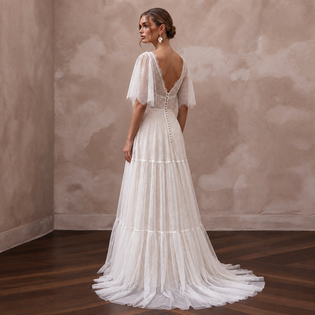 Soft Lace Bridal Gown with Flutter Sleeves