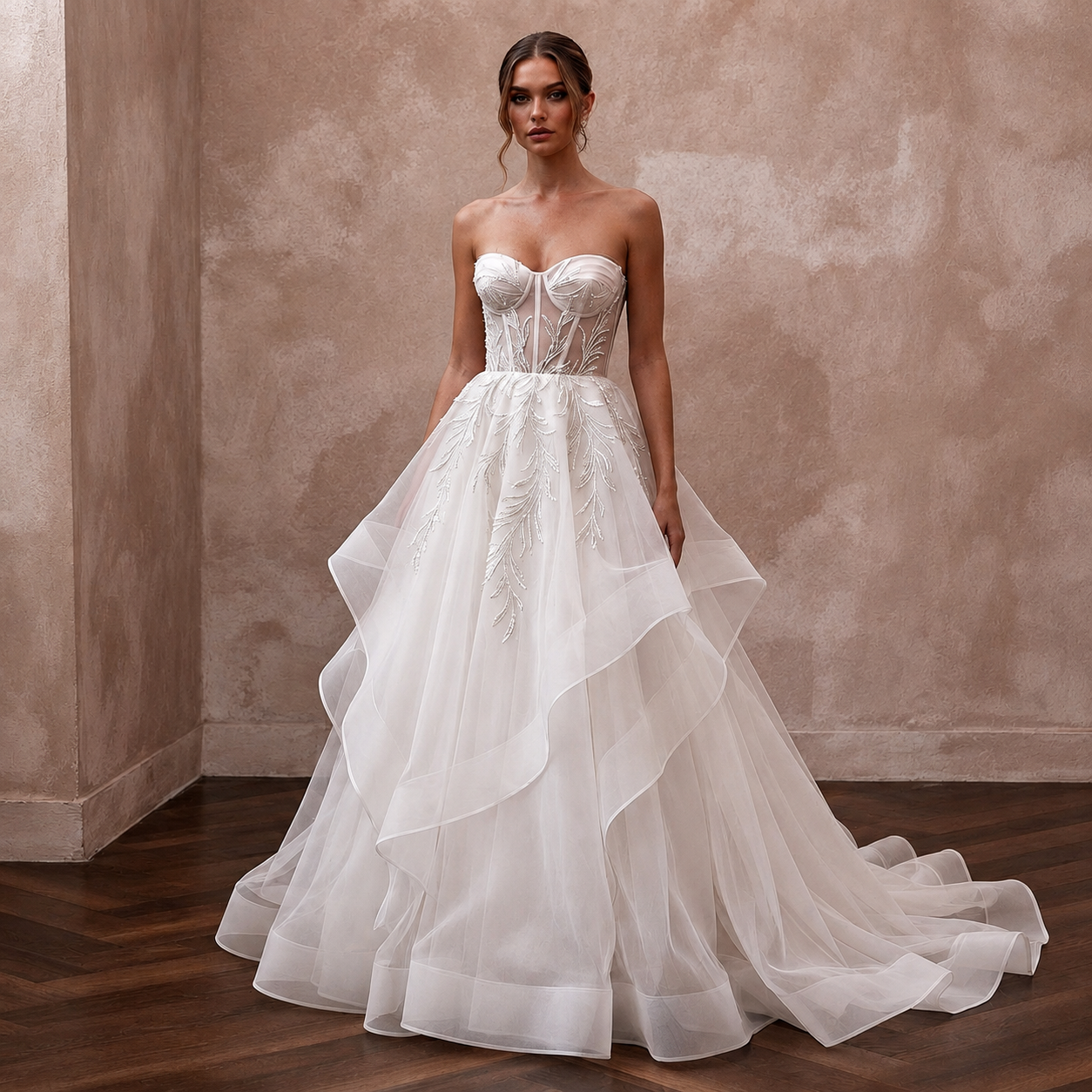 Soft Organza Wedding Dresses with Layered Ball Gown Skirts