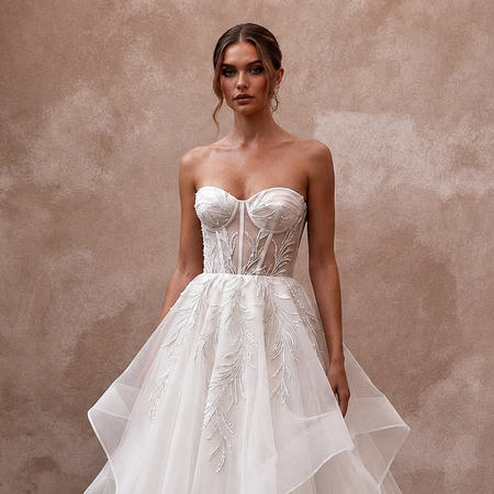 Soft Organza Wedding Dresses with Layered Ball Gown Skirts - Apparel & Accessories > Clothing > Wedding & Bridal Party Dresses > Wedding Dresses - Mignonette Bridal