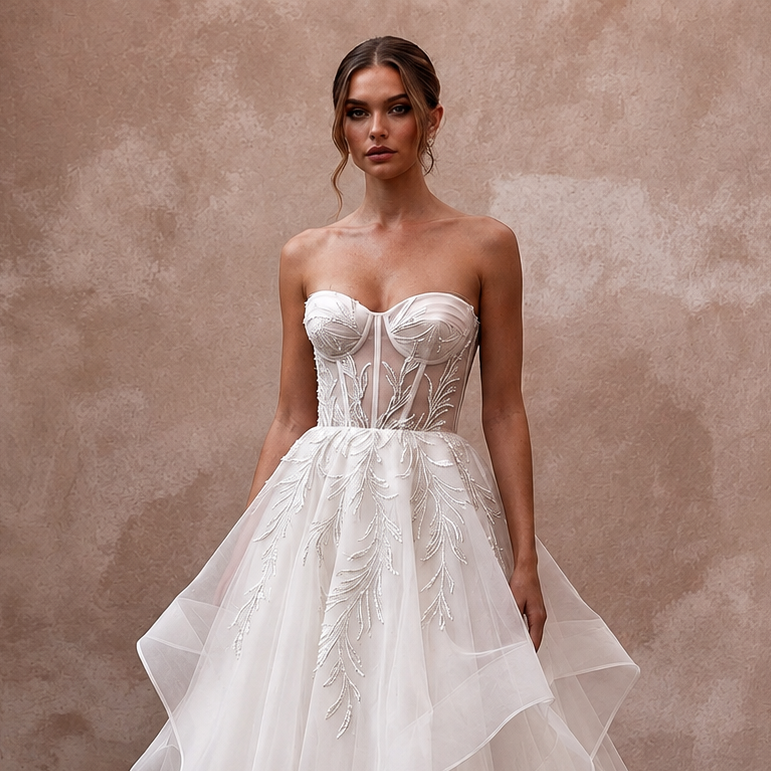 Soft Organza Wedding Dresses with Layered Ball Gown Skirts