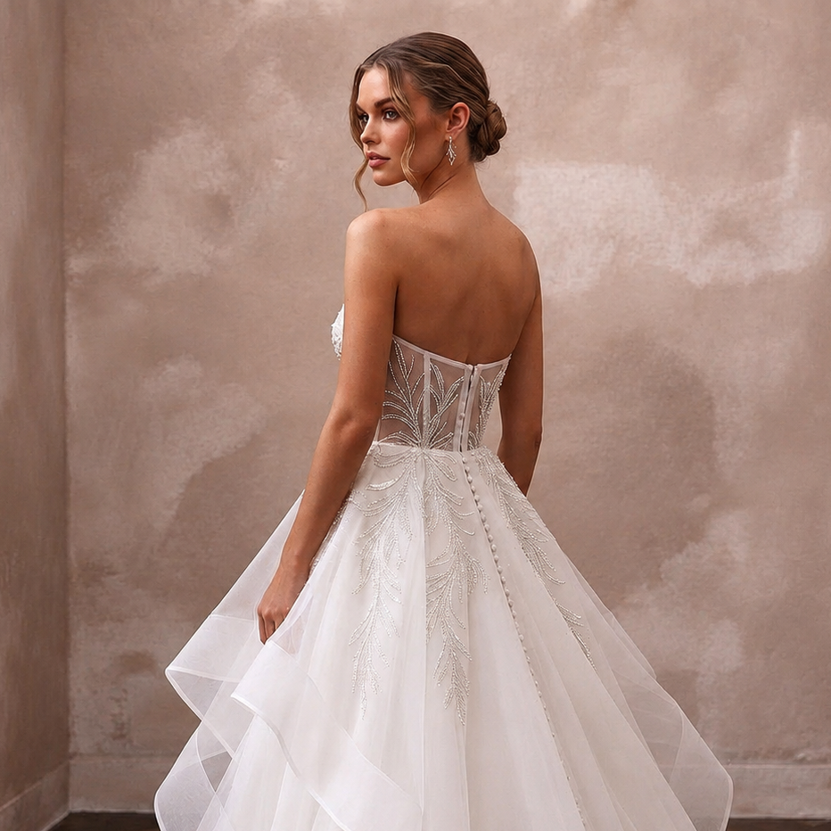 Soft Organza Wedding Dresses with Layered Ball Gown Skirts