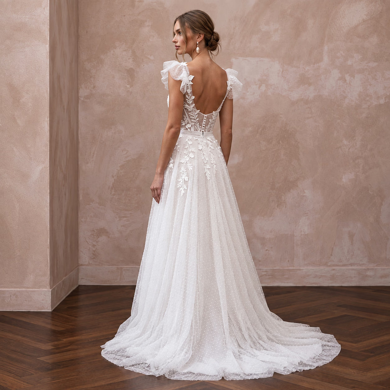 Soft White Dotted Swiss Tulle A-Line Dress for Backyard Wedding Secondary image