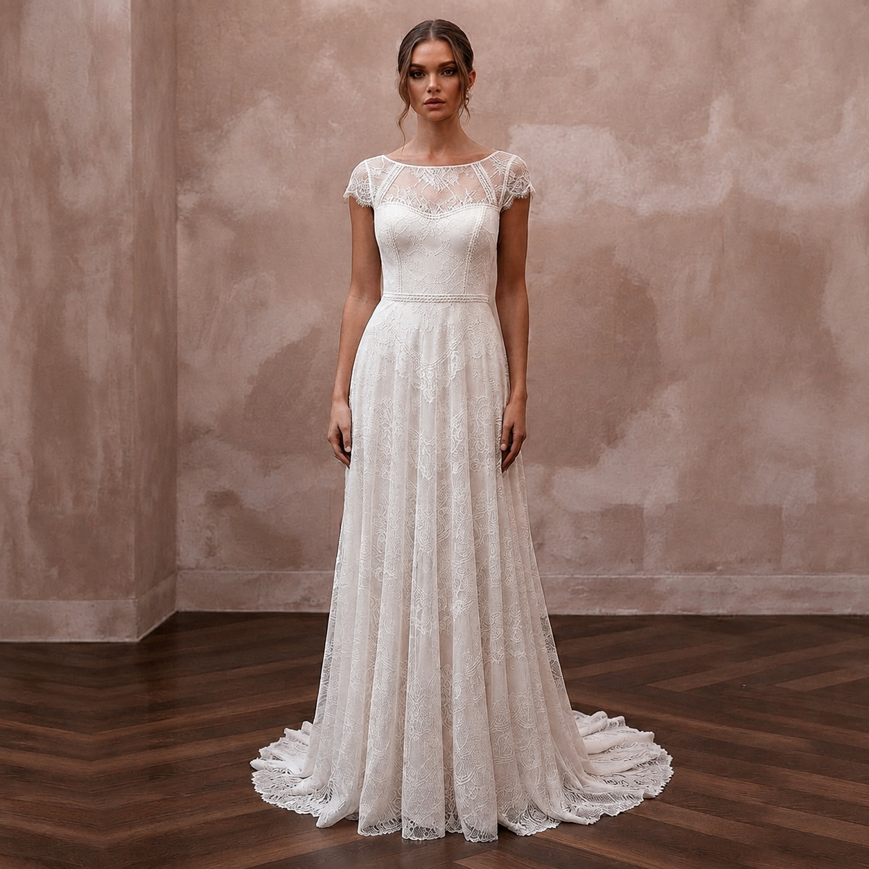 Soft White Jersey Lace A-Line Bridal Dress for Post-Elopement Celebration
