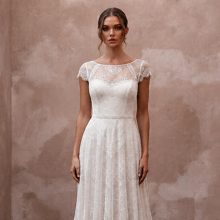 Soft White Jersey Lace A-Line Bridal Dress for Post-Elopement Celebration