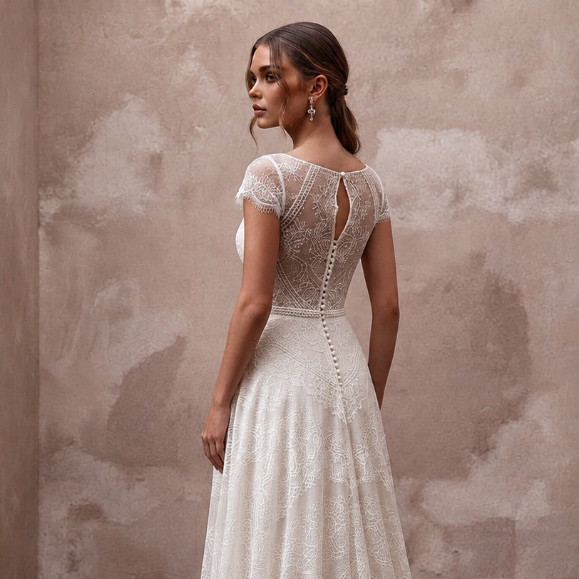 Soft White Jersey Lace A-Line Bridal Dress for Post-Elopement Celebration
