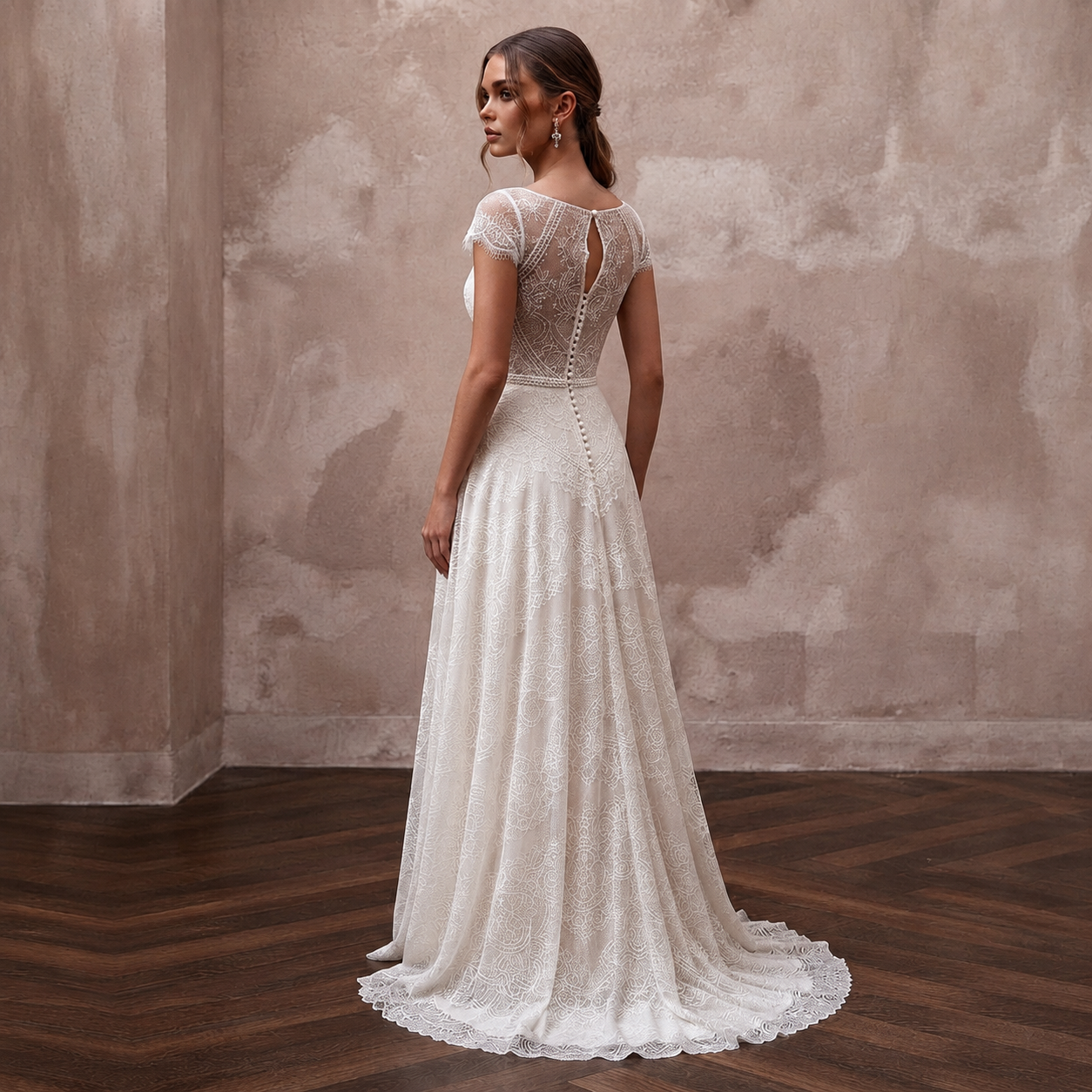 Soft White Jersey Lace A-Line Bridal Dress for Post-Elopement Celebration