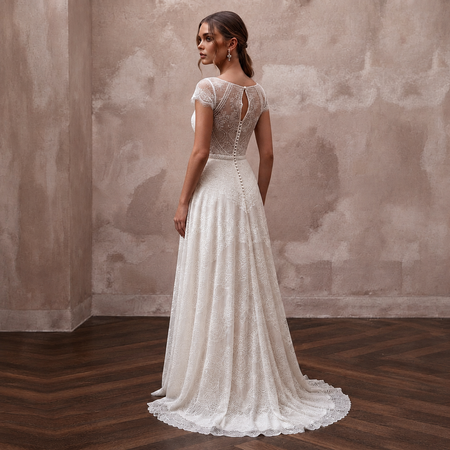 Soft White Jersey Lace A-Line Bridal Dress for Post-Elopement Celebration