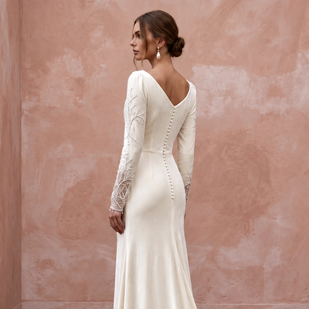 Soft White Velvet Draped Cowl Back Winter Wedding Dress