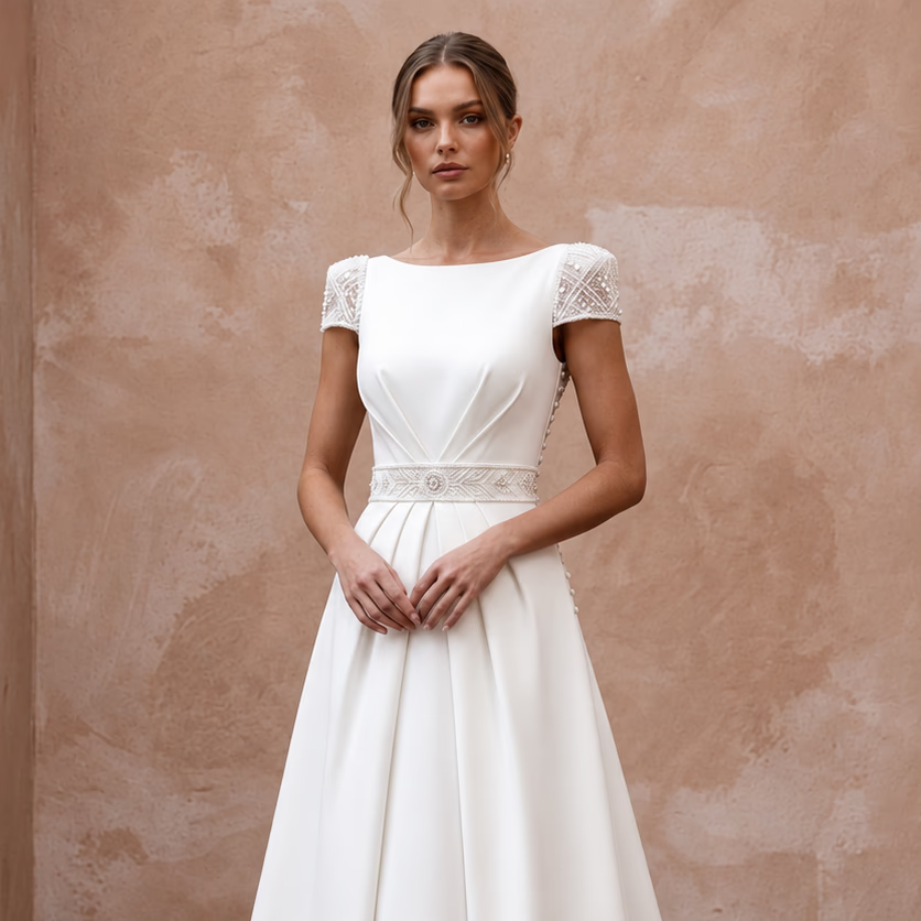 Sophisticated A-Line Bridal Dress for a Second Marriage