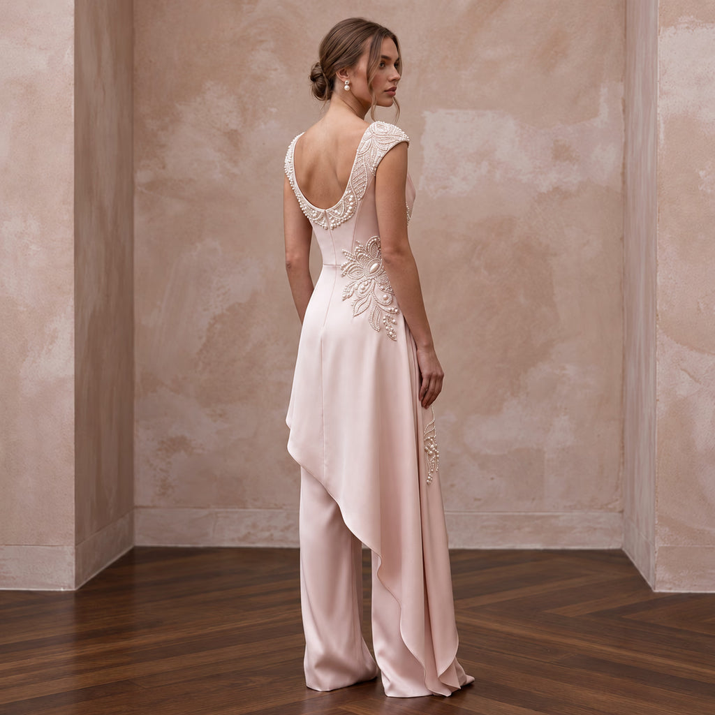 Sophisticated Blush Silk Charmeuse Bridal Tunic & Pant Set for Bridal Shower