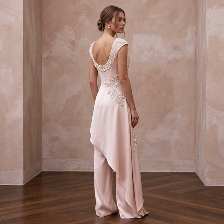 Sophisticated Blush Silk Charmeuse Bridal Tunic & Pant Set for Bridal Shower