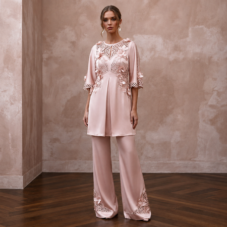 Sophisticated Blush Silk Charmeuse Tunic & Pant for Bridal Shower