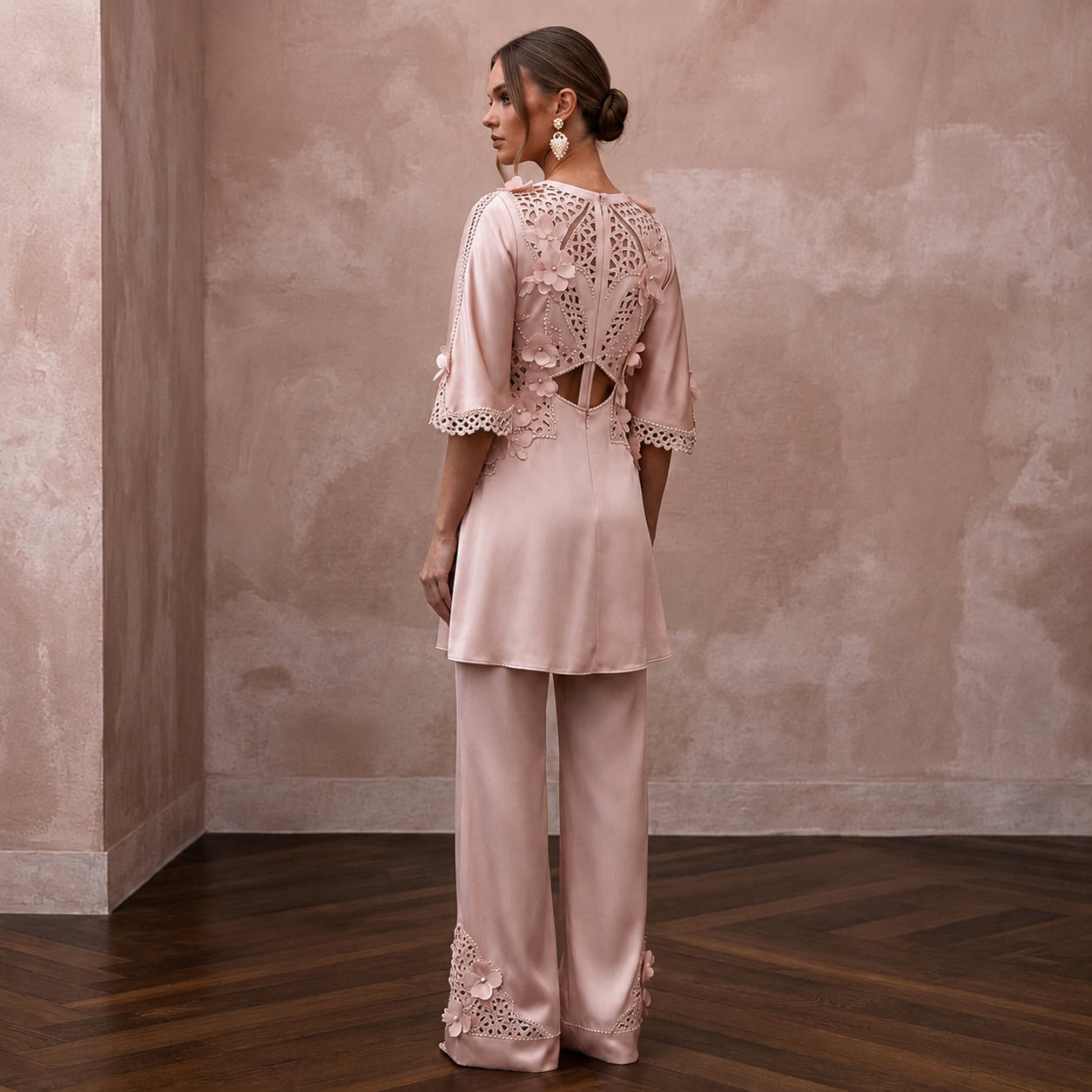 Sophisticated Blush Silk Charmeuse Tunic & Pant for Bridal Shower Secondary image
