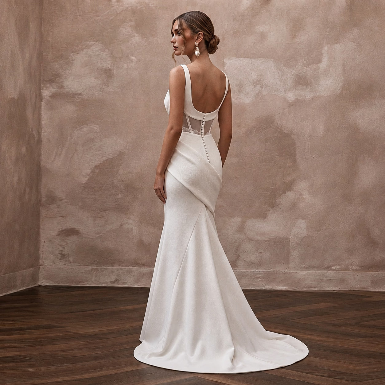 Sophisticated Cream Ribbed Crepe Fit-and-Flare Bridal Gown for City Hall Secondary image