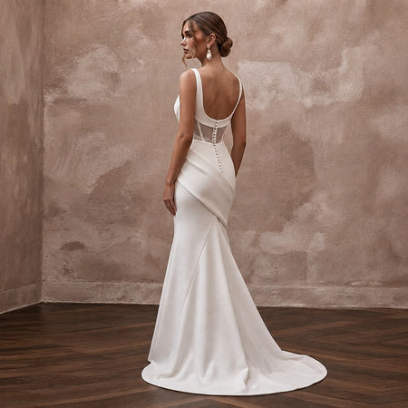 Sophisticated Cream Ribbed Crepe Fit - and - Flare Bridal Gown for City Hall - Apparel & Accessories > Clothing > Wedding & Bridal Party Dresses > Wedding Dresses - Mignonette Bridal