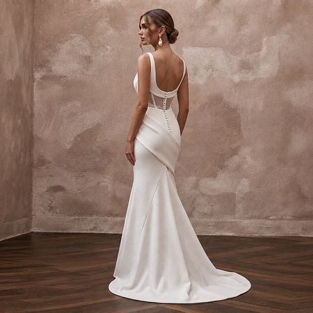 Sophisticated Cream Ribbed Crepe Fit-and-Flare Bridal Gown for City Hall