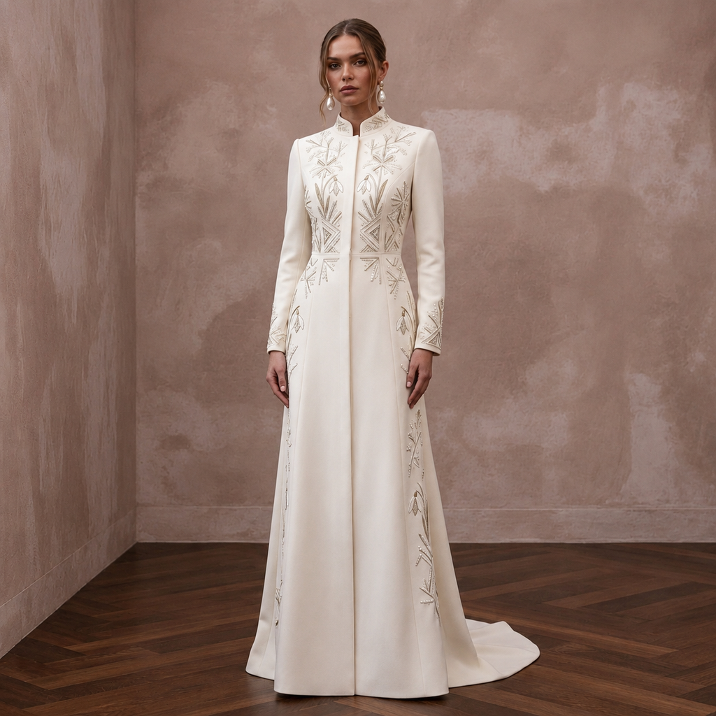 Sophisticated Cream Wool Crepe Coat Dress for City Hall Winter