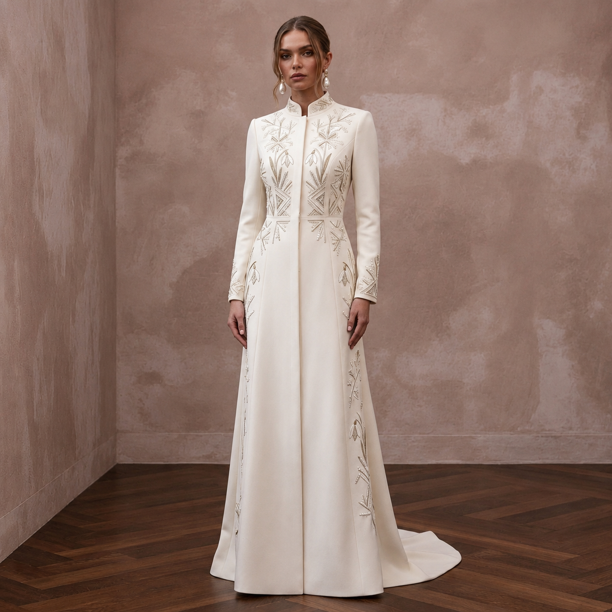 Sophisticated Cream Wool Crepe Coat Dress for City Hall Winter
