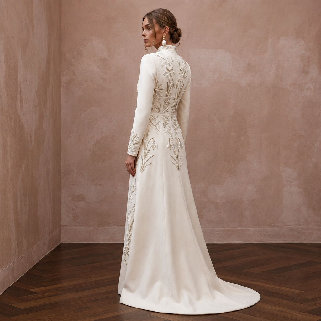 Sophisticated Cream Wool Crepe Coat Dress for City Hall Winter