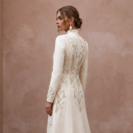 Sophisticated Cream Wool Crepe Coat Dress for City Hall Winter