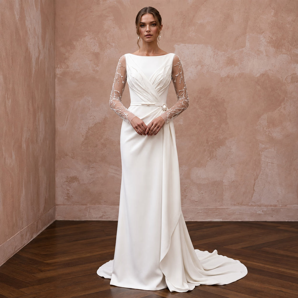Sophisticated Crepe Wedding Gown for a Mature Bride