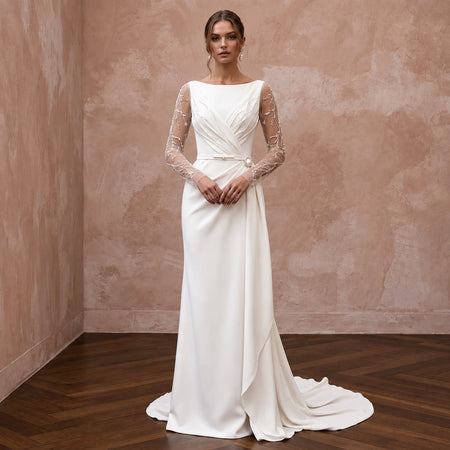 Sophisticated Crepe Wedding Gown for a Mature Bride