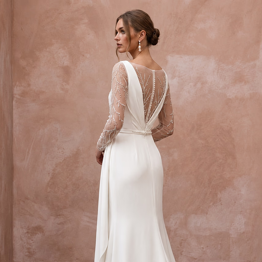 Sophisticated Crepe Wedding Gown for a Mature Bride