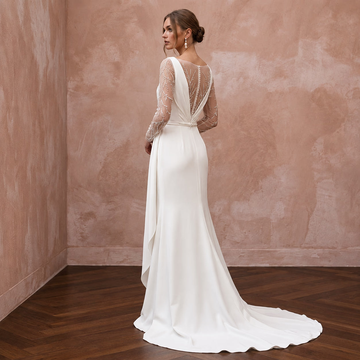 Sophisticated Crepe Wedding Gown for a Mature Bride