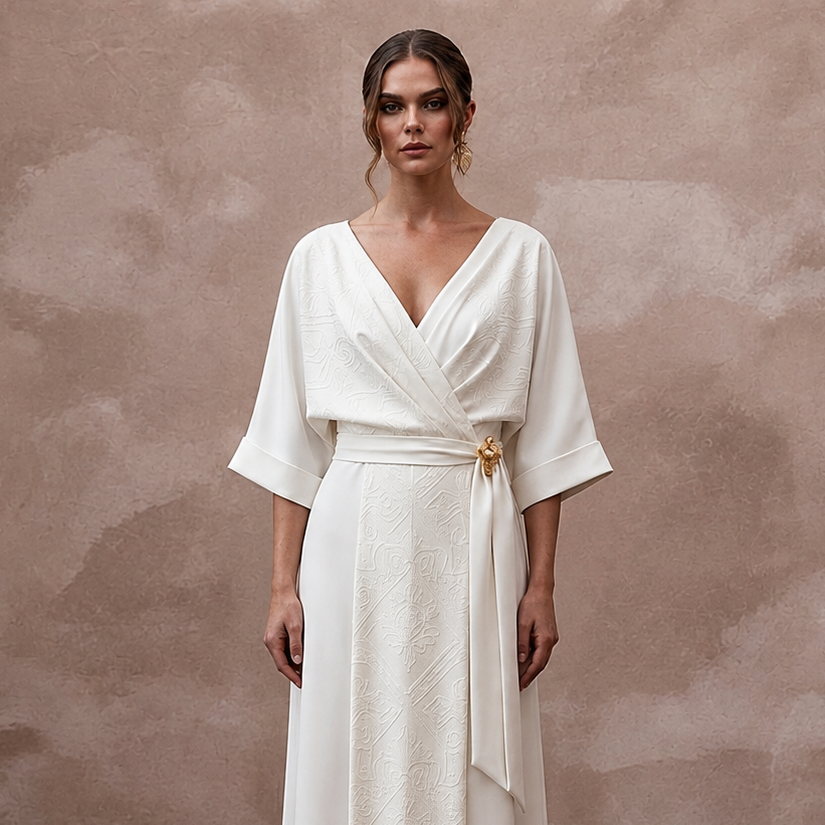 Sophisticated Ivory Lyocell Wrap Dress for Post-Elopement Dinner