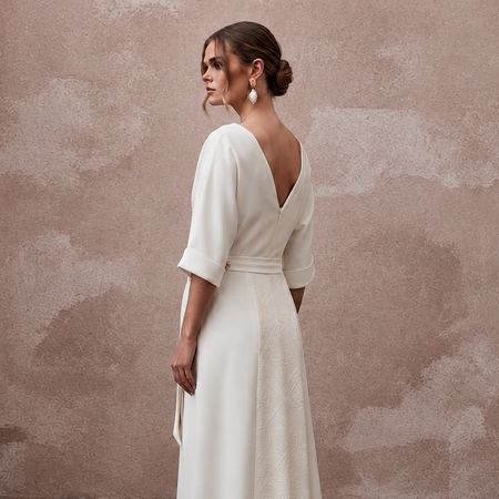 Sophisticated Ivory Lyocell Wrap Dress for Post - Elopement Dinner - Apparel & Accessories > Clothing > Wedding & Bridal Party Dresses > Wedding Dresses - Mignonette Bridal