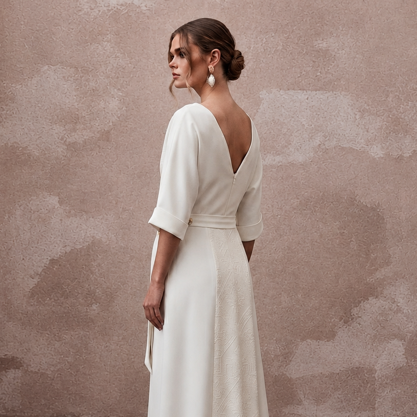 Sophisticated Ivory Lyocell Wrap Dress for Post-Elopement Dinner