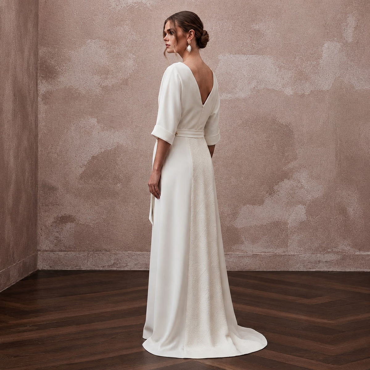 Sophisticated Ivory Lyocell Wrap Dress for Post - Elopement Dinner - Apparel & Accessories > Clothing > Wedding & Bridal Party Dresses > Wedding Dresses - Mignonette Bridal