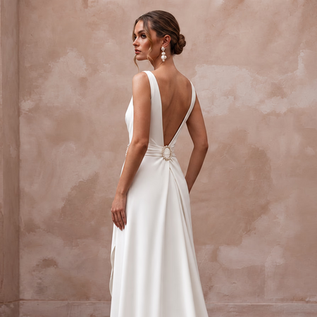 Sophisticated Ivory Lyocell Wrap Wedding Dress for Post-Elopement Dinner