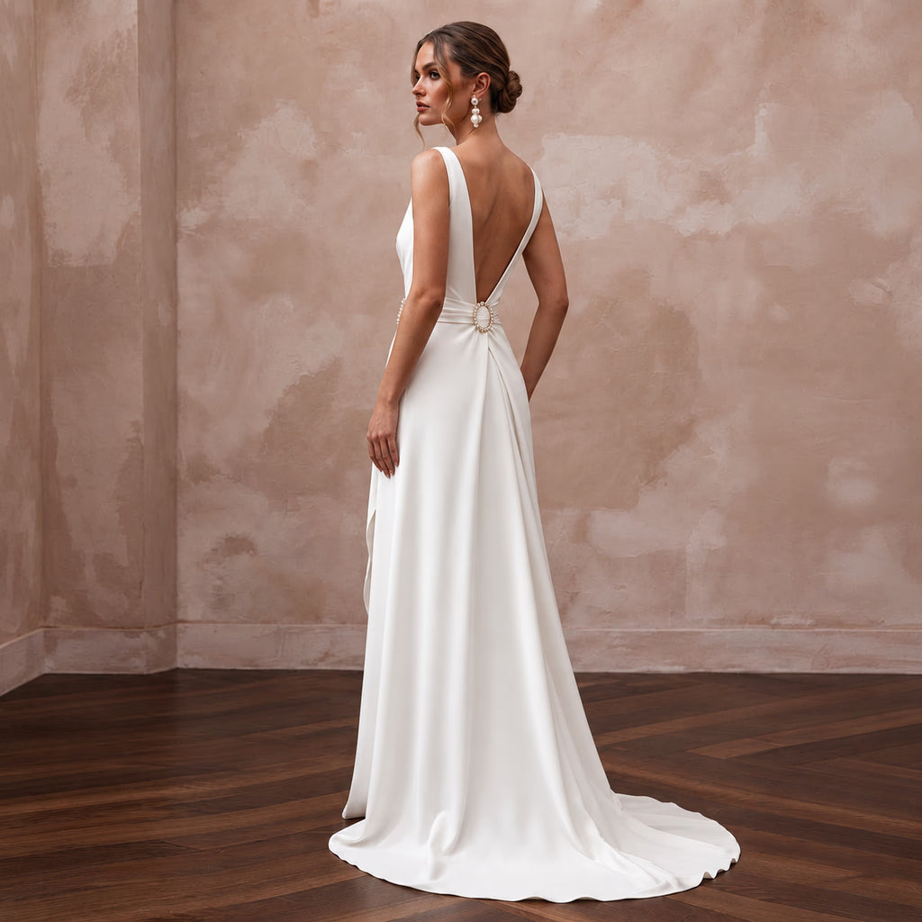 Sophisticated Ivory Lyocell Wrap Wedding Dress for Post-Elopement Dinner