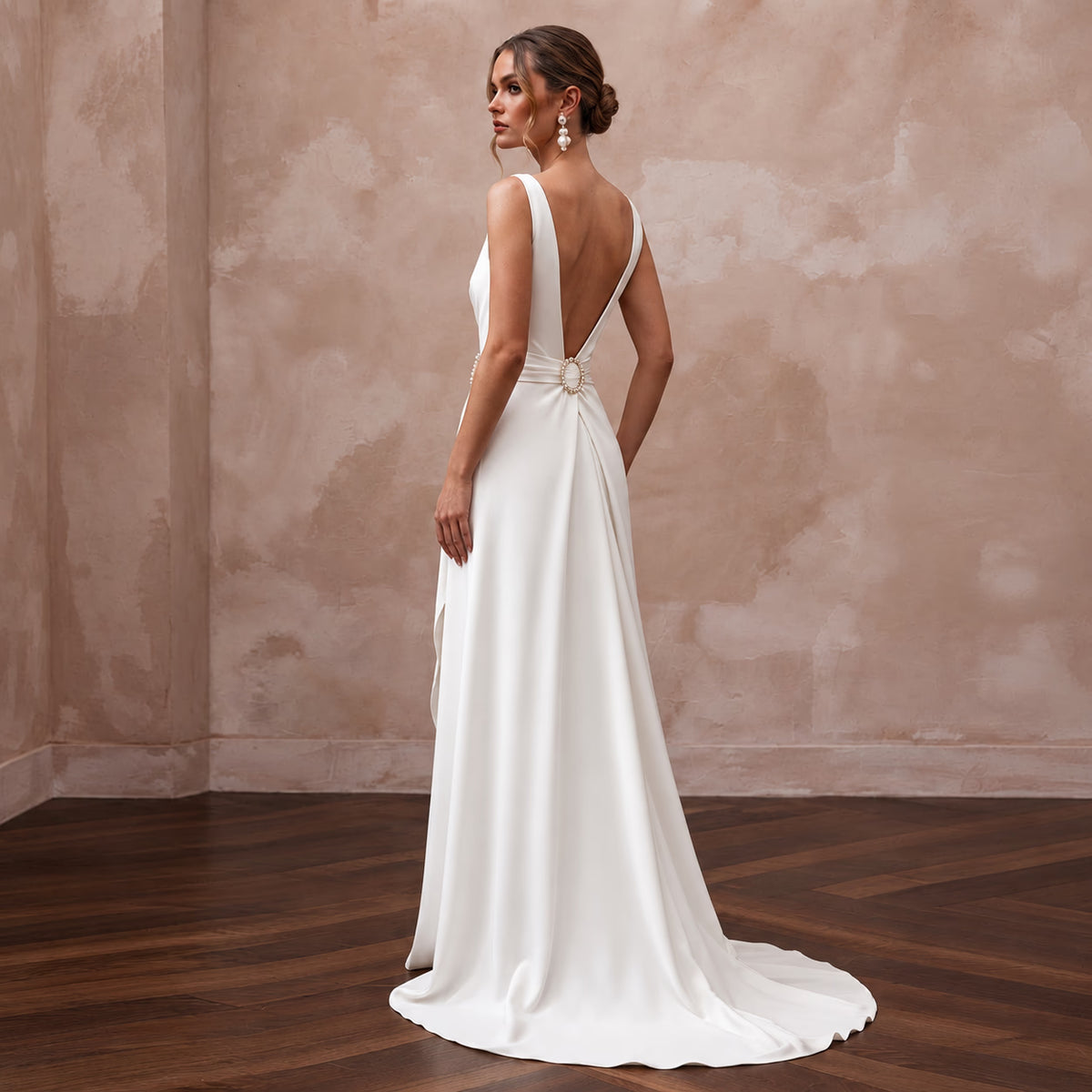 Sophisticated Ivory Lyocell Wrap Wedding Dress for Post-Elopement Dinner